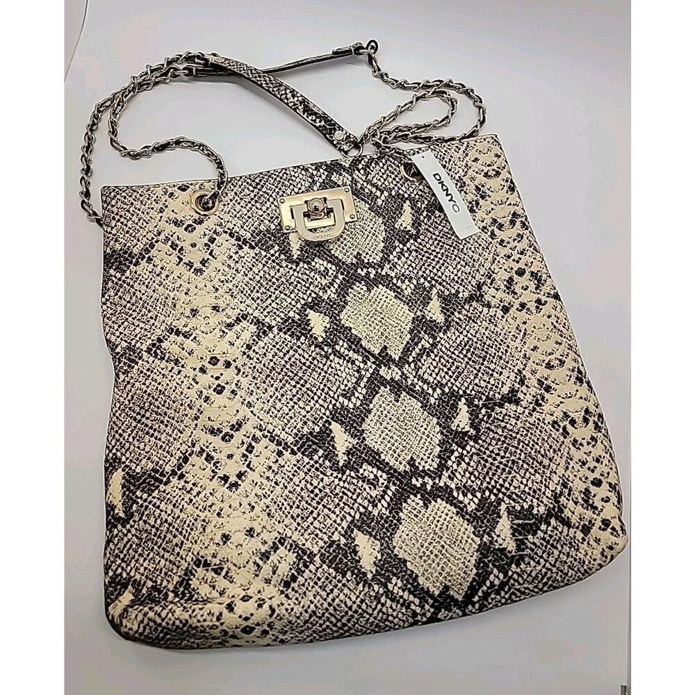 DKNYC Snakeskin Python Convertible Crossbody Purse Brown Cream w/Storage Bag NWT